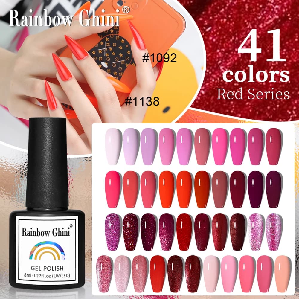 Smalto gel per unghie RG 8ML colore rosso viola, lunga durata, rosa glitterato, UV, rimovibile con immersione, smalto gel professionale per manicure