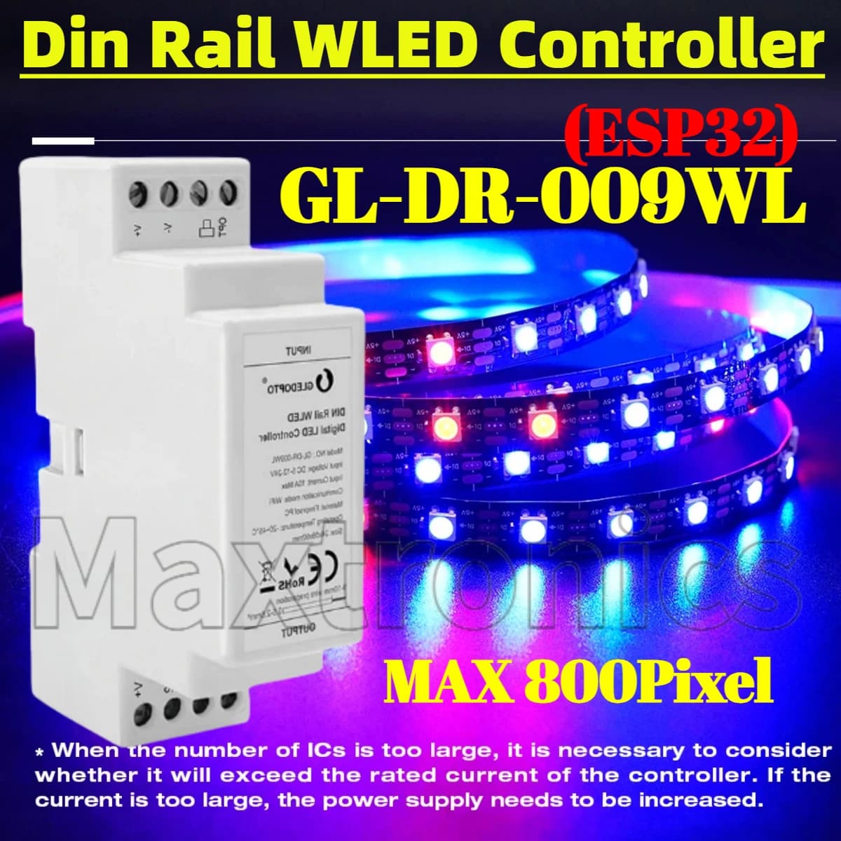 ESP32 Guida Din WLED Controller GL-DR-009WL Modalità Dinamica FAI DA TE Max800 Per SK6812 TM1814 WS2813 WS2815 WS2811 WS2812 HA CONDOTTO LA Luce di Striscia