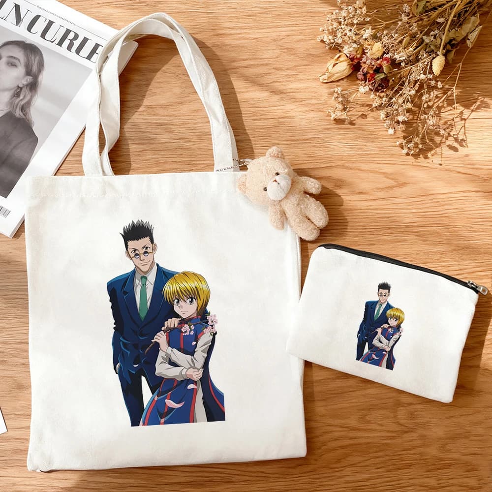 3pcs/set Large Capacity Hunter x Hunter Leorio Kurapika Canvas Tote Bag Anime Print Anime Gift Reusable Shopping Shoulder Bag