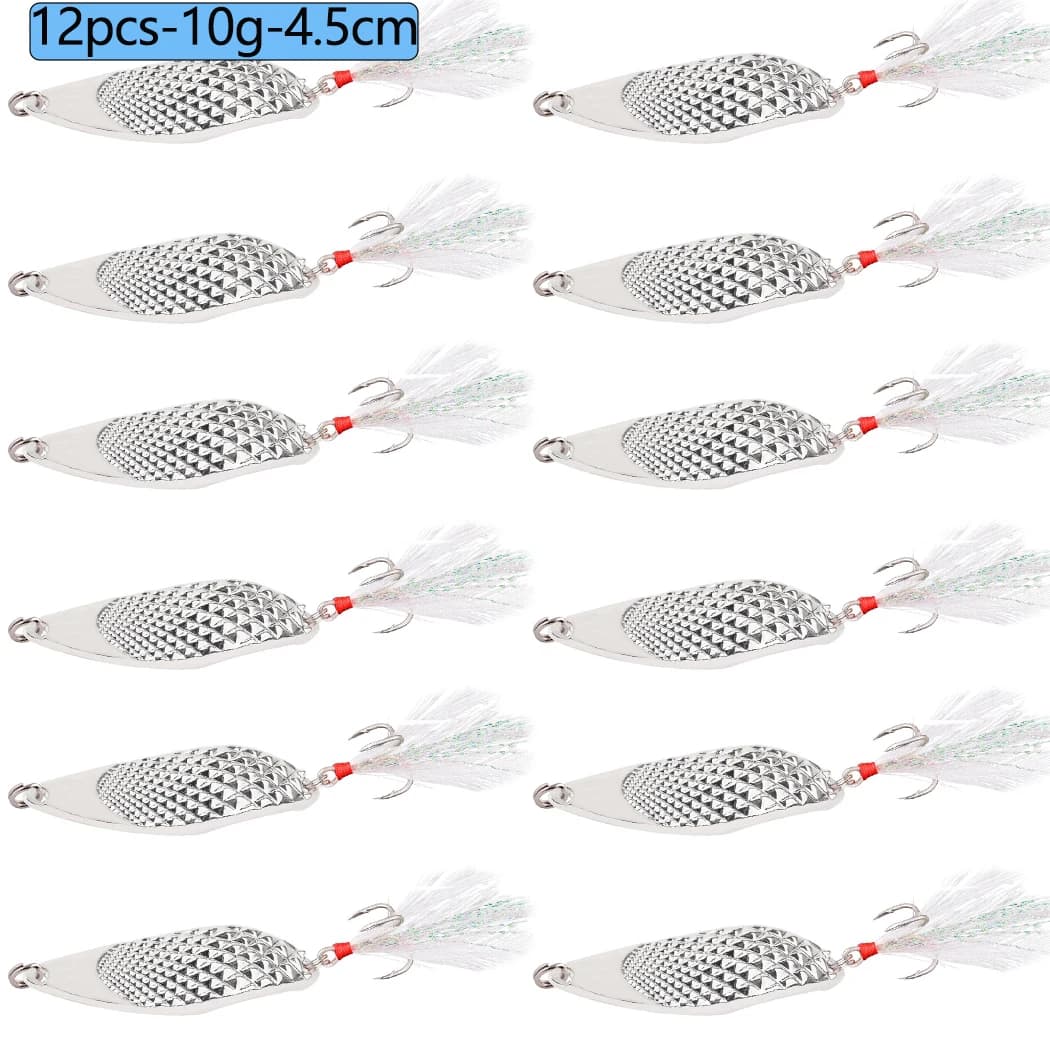 12 pz Spinner In Metallo Cucchiaio Richiamo di Pesca 3g 5g 7g 10g 15g 20g Oro Argento Esca Artificiale Affondamento Mare Esche Trota Luccio Bass Affrontare