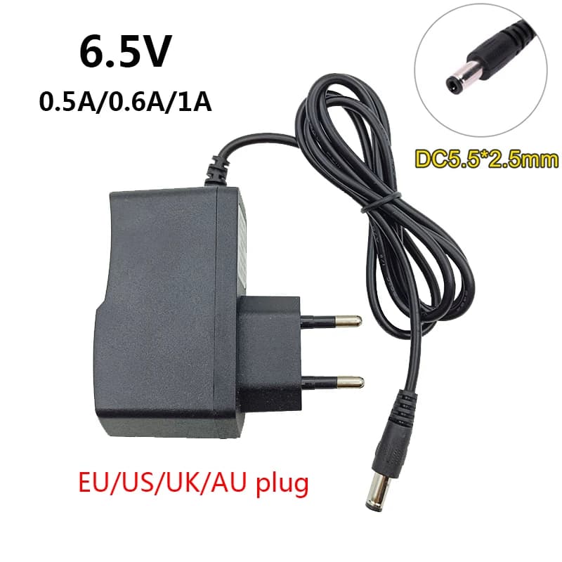 Alimentatore da 6,5 V AU UK EU US Spina 0,5 A 0,6 A 1 A Adattatore da 6,5 Volt 500 mA 600 mA 1000 mA 6,5 V CA CC Trasformatore di Sorgente 5,5x2,5 mm