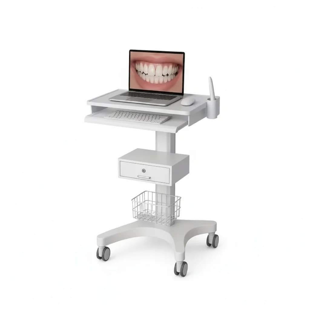 Dental Scanner Cart, Mobile Aviation Aluminum Alloy Trolley, Medical Laptop Stand with Drawer, Rolling Hospital Clinic Cart