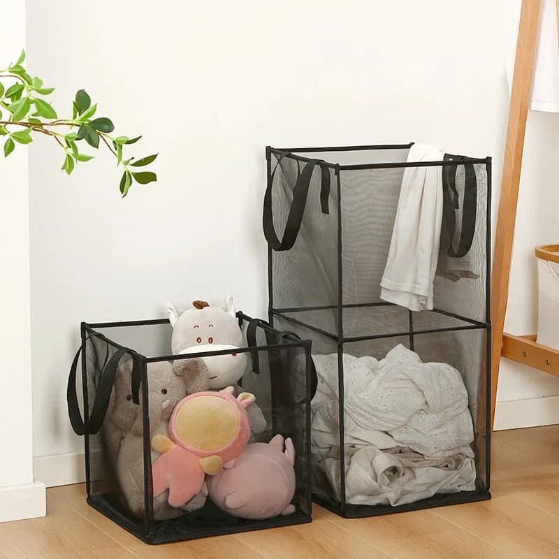 Laundry Basket Large Capacity Square Foldable Laundry Bag Side Handles Fine Mesh Dirty Clothes Sundries Toys Storage Bag