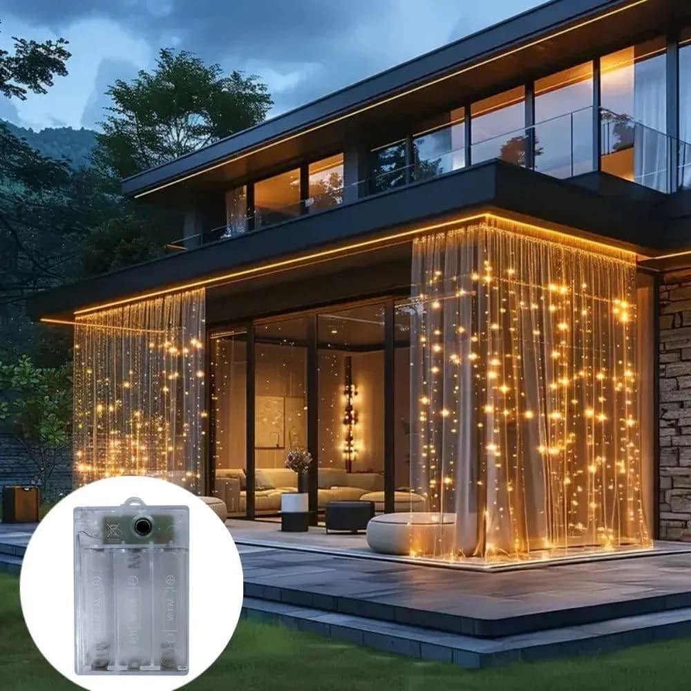 1 pz. Luci a tenda a LED con 8 modalità per finestra, alimentate a batteria AA, luci fatate per matrimoni, feste, ghirlande, decorazioni natalizie per la casa