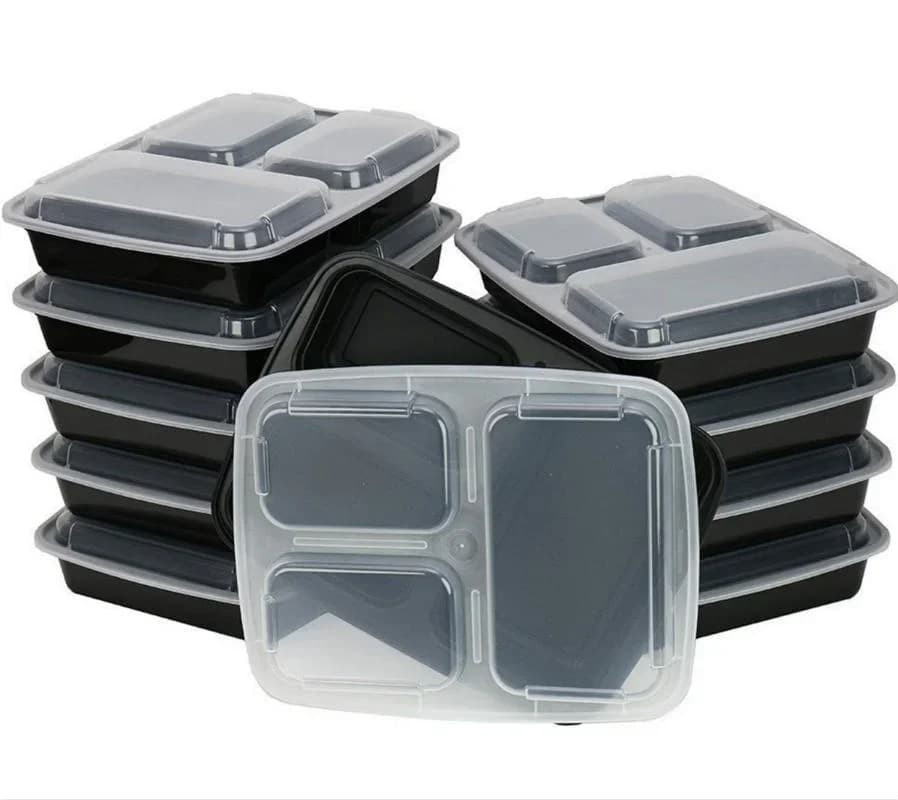 Confezione da 12 contenitori per la preparazione dei pasti, contenitore per il pranzo, con 3 scomparti, con coperchio, in plastica, impilabile, per microonde, lavabile in lavastoviglie
