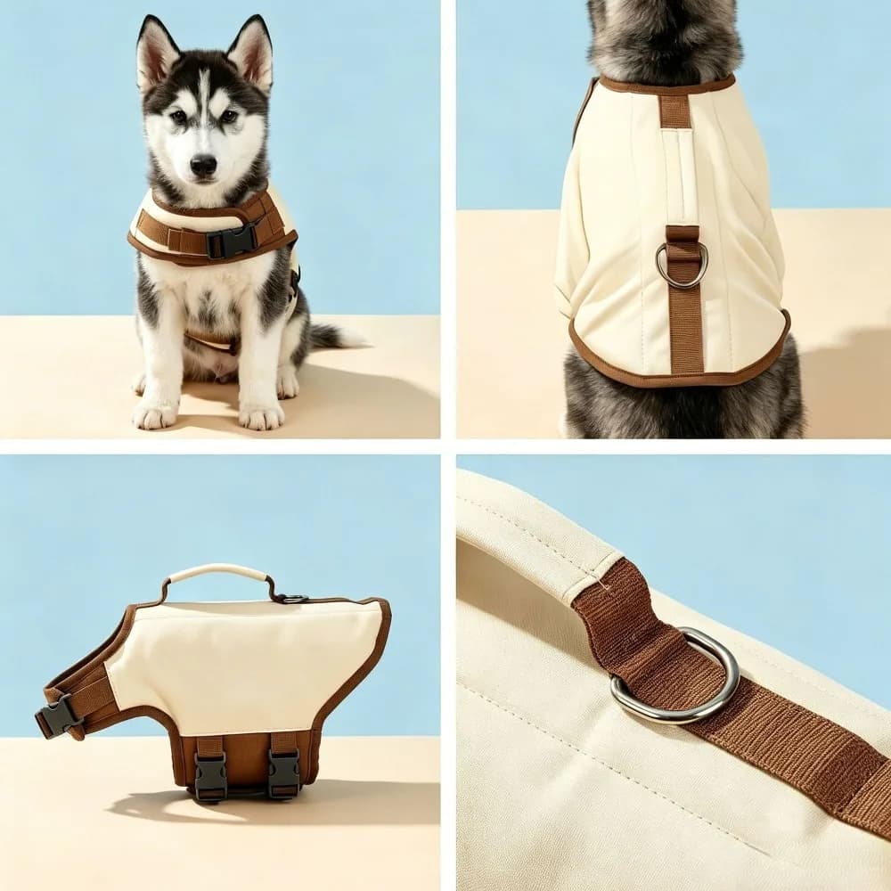 Adjustable Dog Life Jacket Breathable Waterproof Pet Swimming Suit Safety Handle High Buoyancy Dog Flotation Vest Beach