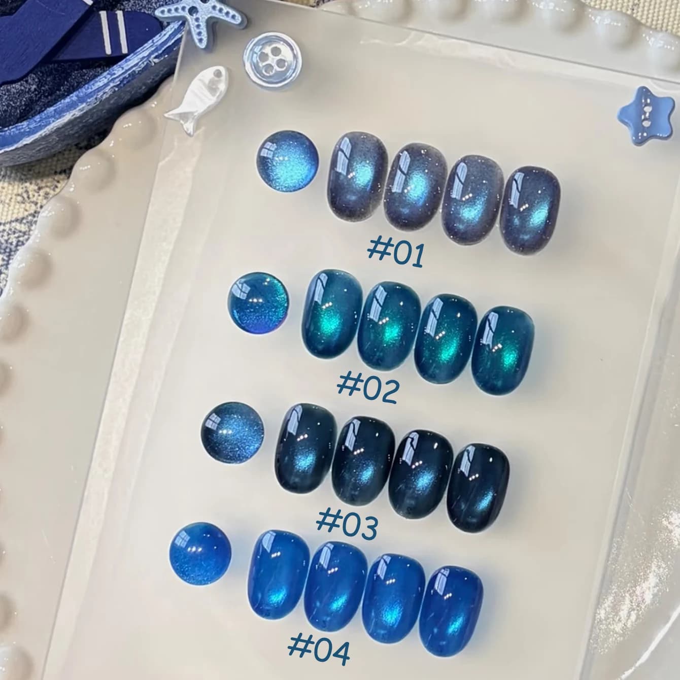 1-10pcs TC Flash That Sea Series Blue Cat Eye Gel Nail Polish Whitening Blue Light Glass Bead Nail Art Azure Nails Summer Nails
