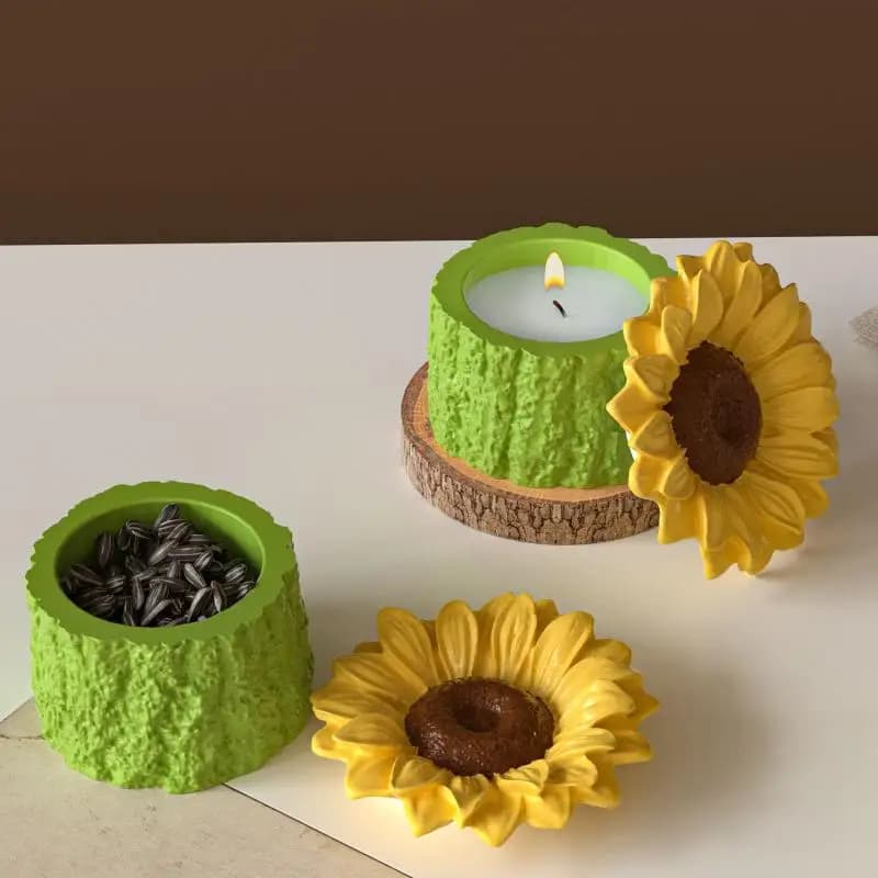 Sunflower Candle Jar Concrete Silicone Mold Resin Flower Storage Box Molds Candle Ornament Candle Holder DIY Mold