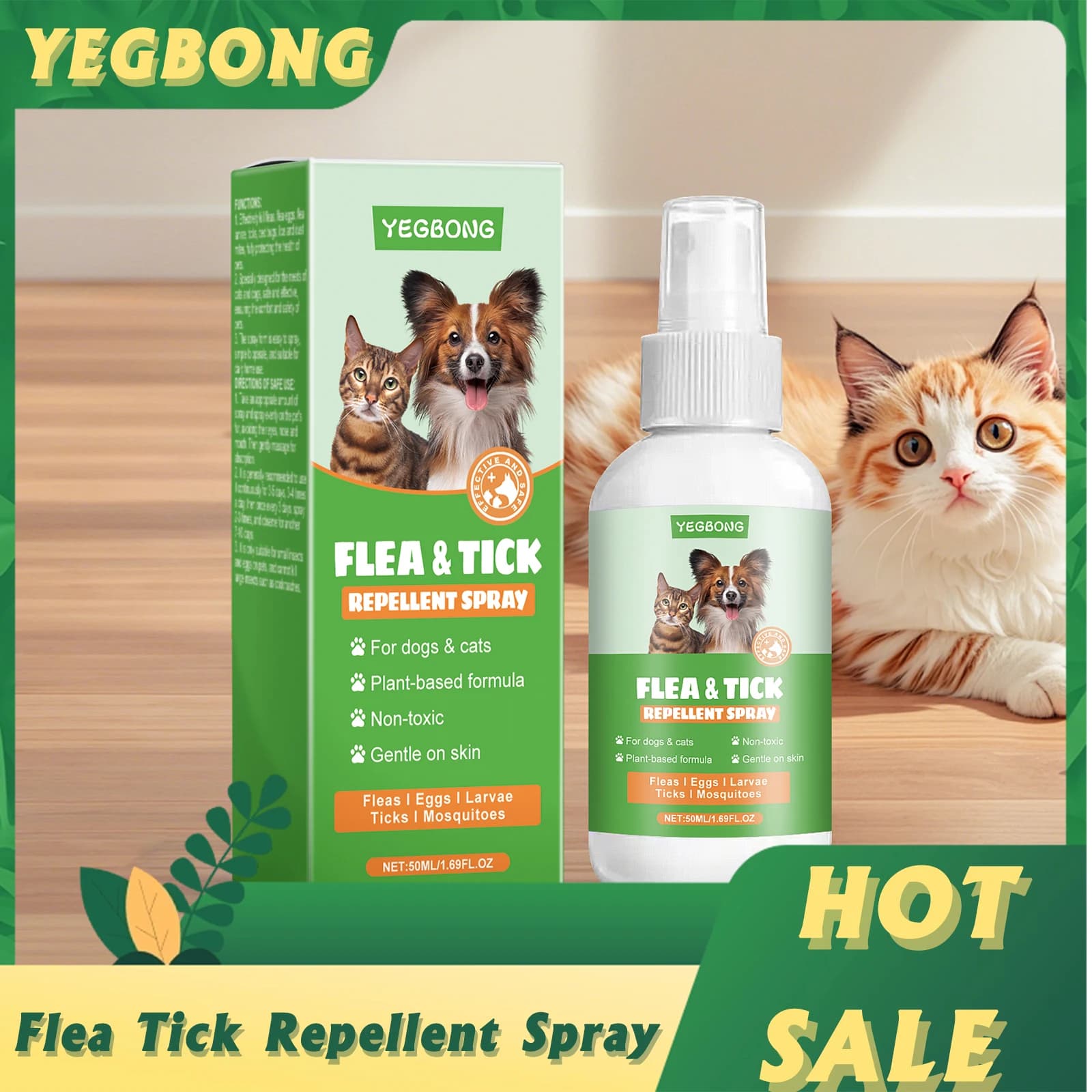 Pet Flea Tick Repellent Spray Effectively Reducing Fleas and Ticks Relieve Skin Itching Protect Health Fast-Acting Pet Repellent