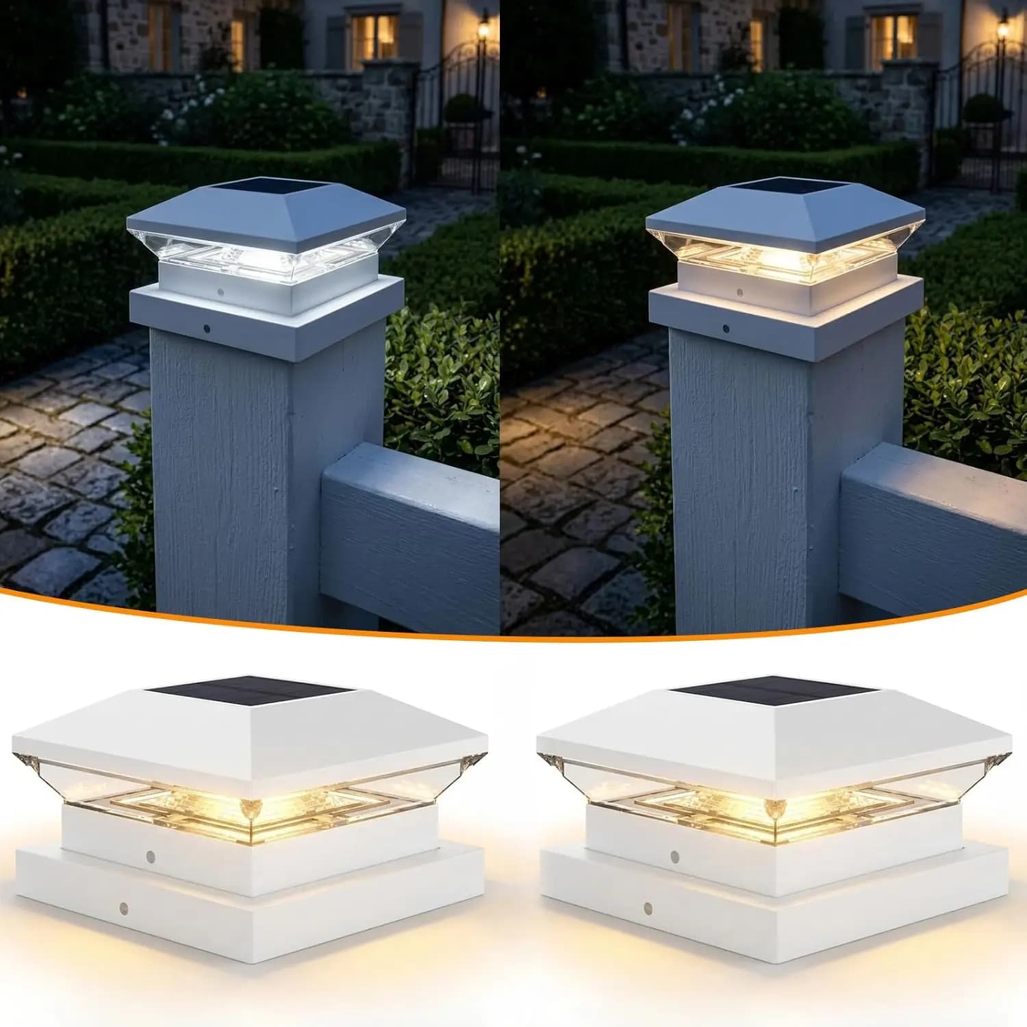 Solar Post Cap Lights Outdoor Garden Waterproof Solar Post Lights Fence Post Light for 4x4 5x5 Vinyl/Wooden Posts Porch Patio
