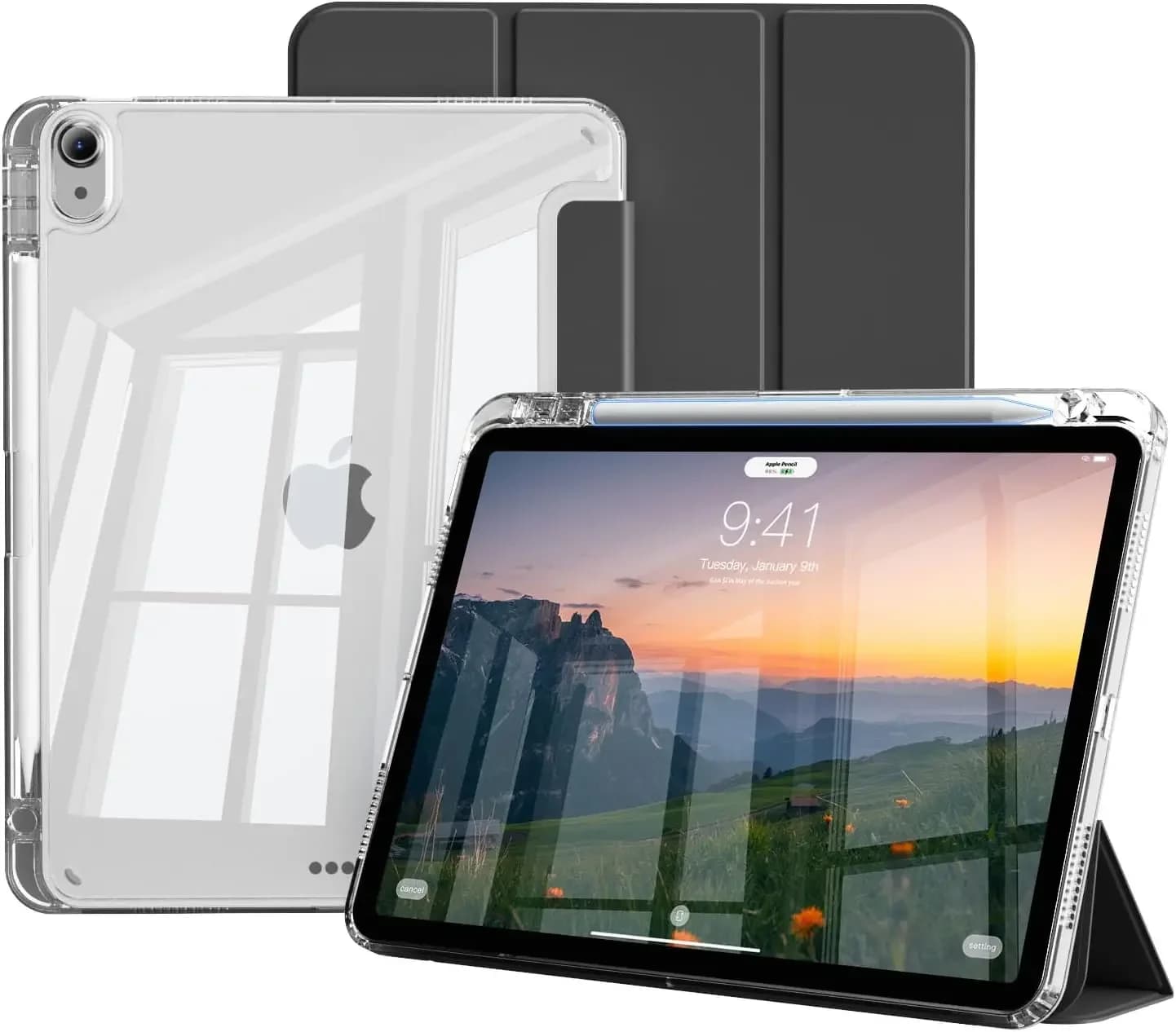 Custodia per iPad Air 11 pollici M3/M2 (2025/2024), iPad Air 5a/4a generazione (2022) 10,9 pollici con portapenne, trasparente trasparente