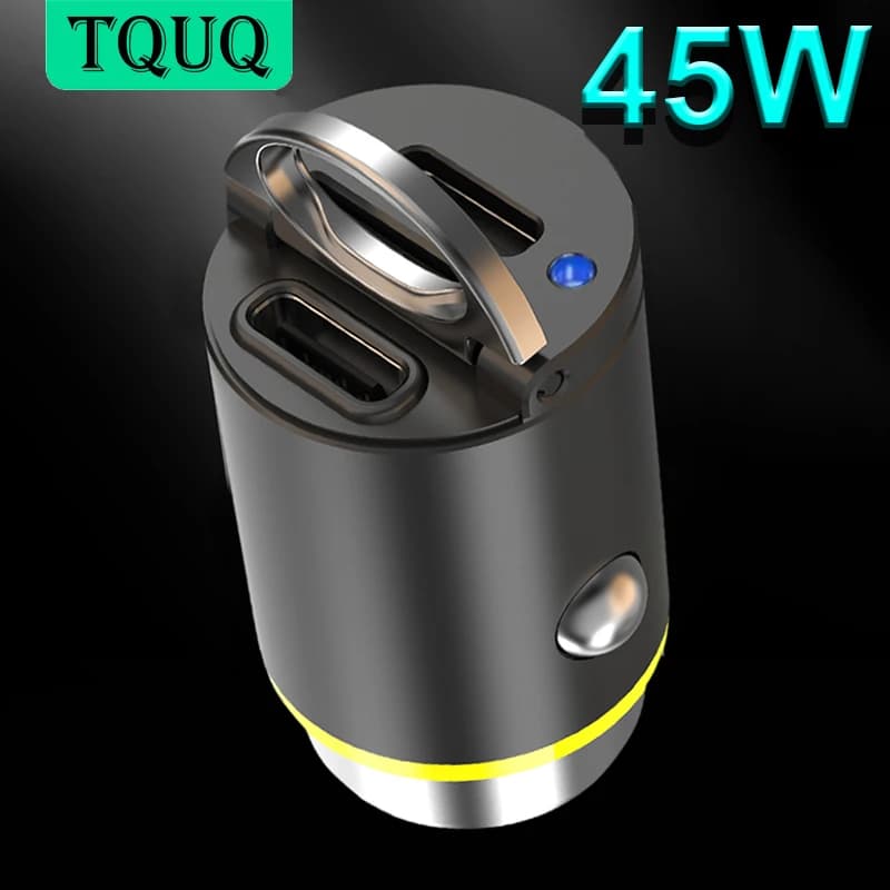 Adattatore per caricabatteria da auto USB C TQUQ 45W [2 PD45W] caricabatterie rapido per auto [Mini e tutto in metallo] compatibile con Smartphone iPhone 14/13 Pro Max