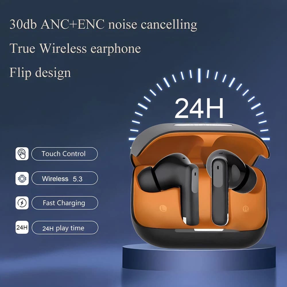 Auricolare Bluetooth 5.3 wireless con cancellazione attiva del rumore ANC Cuffie sportive Auricolari con microfono incorporato per Android/IOS