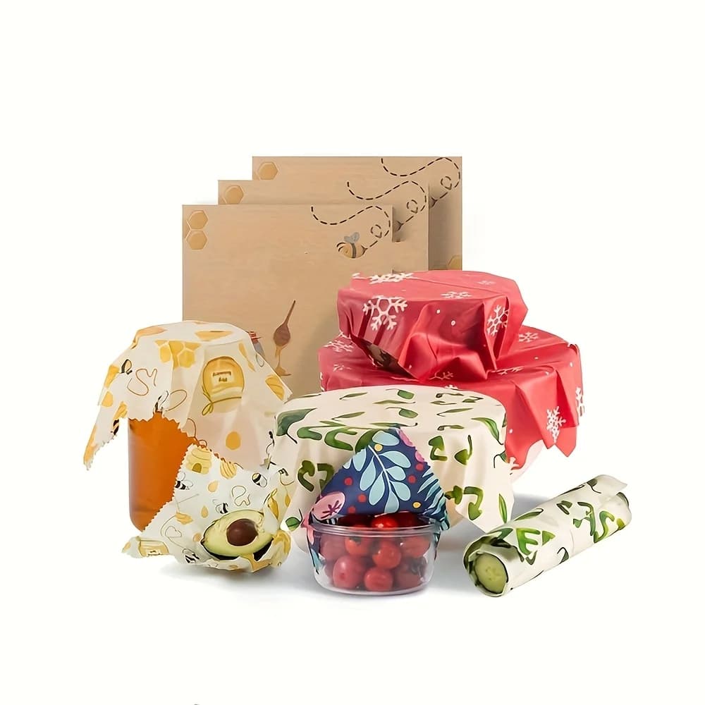 3 pieces of beeswax food wrap for preserving fresh bread and sandwiches in the refrigerator, eco-friendly beeswax food preservat
