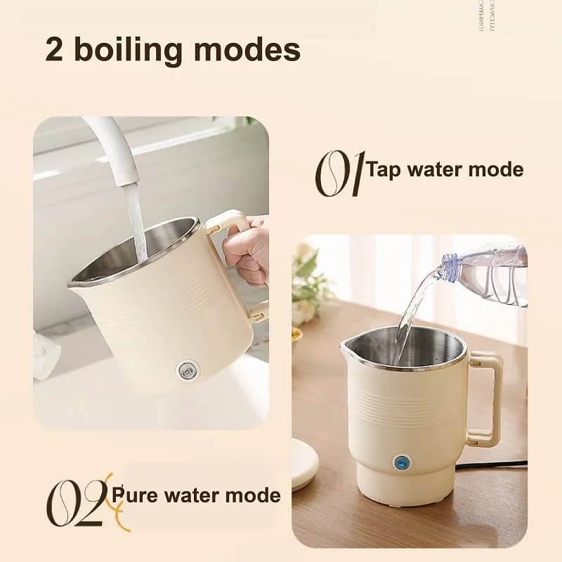 Bollitore Elettrico Portatile da 800ml, Tazza per Bollire Acqua e Latte, 2 Livelli di Regolazione, Pieghevole da Viaggio, in Acciaio Inox 304, Bollitore Rapido