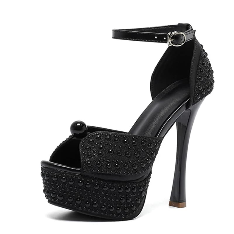 Sandali con plateau e perle Liyke 2026, moda estiva, sexy, con punta aperta, neri e bianchi, tacchi alti, scarpe da cerimonia/matrimonio, stiletto da donna