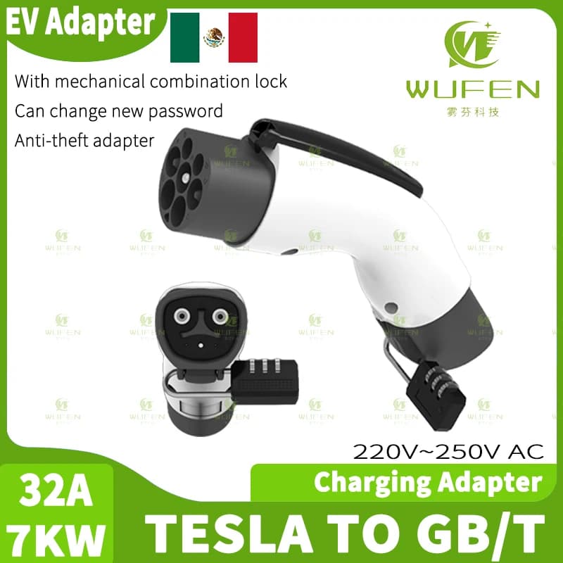 Adattatore di ricarica per veicoli elettrici WUFEN Adattatore da NACS a GBT con serratura 32A 7KW 250V Connettore per caricabatterie Tesla EV per auto GBT