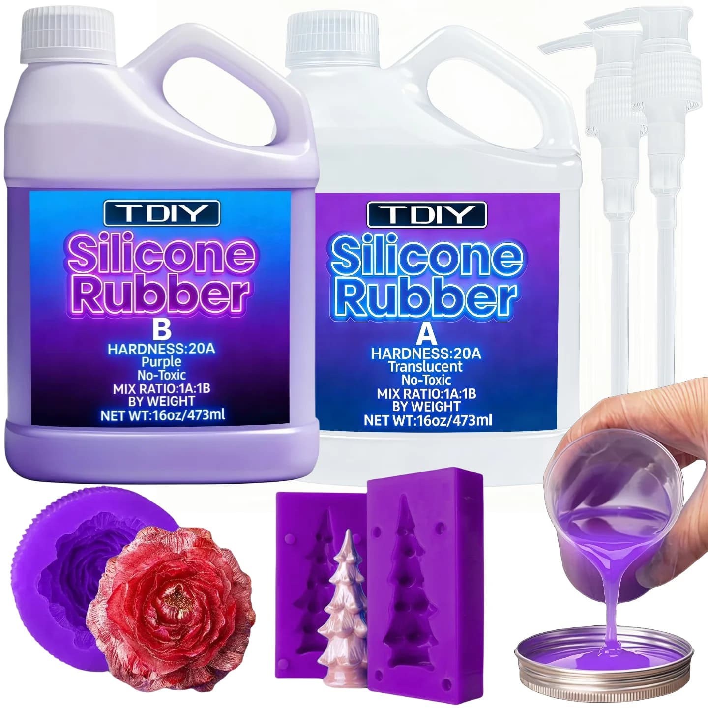 Kit di Gomma Siliconica Liquida - Silicone ad Alte Prestazioni, Non Tossico per Creazione di Stampi, Colate, Resina, Cera, Sapone e Progetti Fai-da-Te