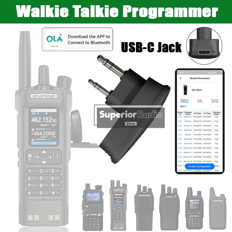 Adattatore programmatore walkie talkie Bluetooth senza fili per Baofeng UV-5R UV-82 BF-888S UV-5RH Radio bidirezionale K-Plug App Frequenza Wr