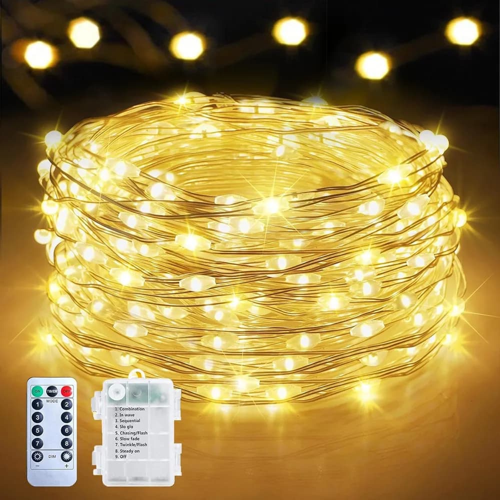 Luci LED a Batteria con Filo di Rame o Argento, Ghirlanda Luminosa per Decorazioni Natalizie, Matrimoni e Esterni
