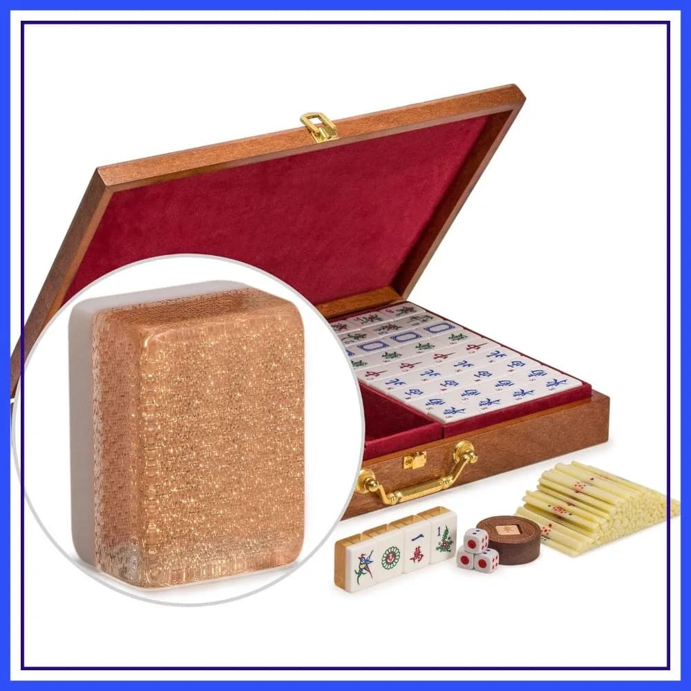 Set Classico di Mahjong Cinese, Oro Champagne - 148 Tessere Medie, Valigetta in Legno