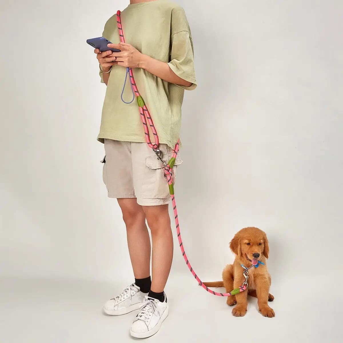Guinzaglio per cani uno a due/uno a una, guinzaglio elastic, anti-scoppio, anti-rottura, supplies for pets, leash for dogs, suitable for dogs walking while running, design double hook and leash training two in one, suitable for dogs of small size, medium and large size