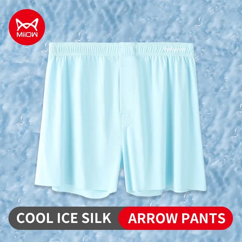 MiiOW Biancheria Intima da Uomo Traspirante Estate 3 Pezzi Mutandine da Uomo in Seta di Ghiaccio Boxer Pantaloncini di Grandi Dimensioni Casual da Uomo Casa Freccia Pantaloni