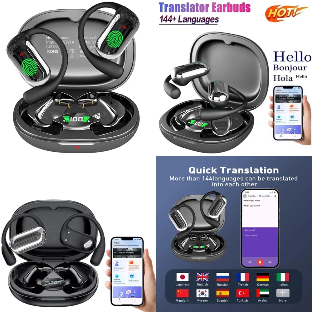 Cuffie per Traduzione in Tempo Reale, Auricolari Wireless con Traduzione AI in 144 Lingue, Cuffie per Viaggi
