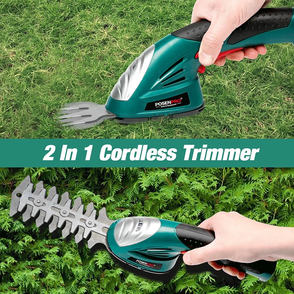 POSENPRO 7.2V 2in1 Cordless grass and shrub shears 1.5Ah Lithium-ion battery Garden equipment 2 different blades