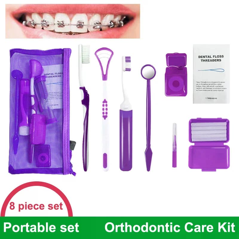8 pz/set Kit di Spazzole Per La Cura Dei Denti Multicolore Cera Dentale Strumento di Pulizia Dei Denti Sacchetto di Maglia Pieghevole Spazzola Interdentale Filo Interdentale Filo di Cera
