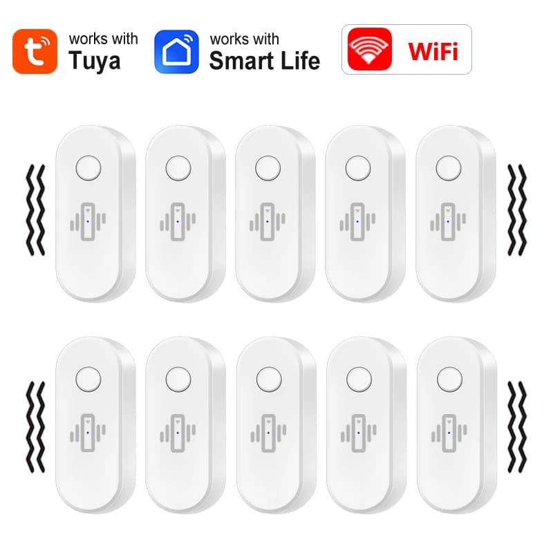 Sensore di vibrazione WiFi Tuya Rilevatore di vetro rotto per porte e finestre bianco nero Sicurezza domestica Antifurto APP Smart Life Avviso in tempo reale