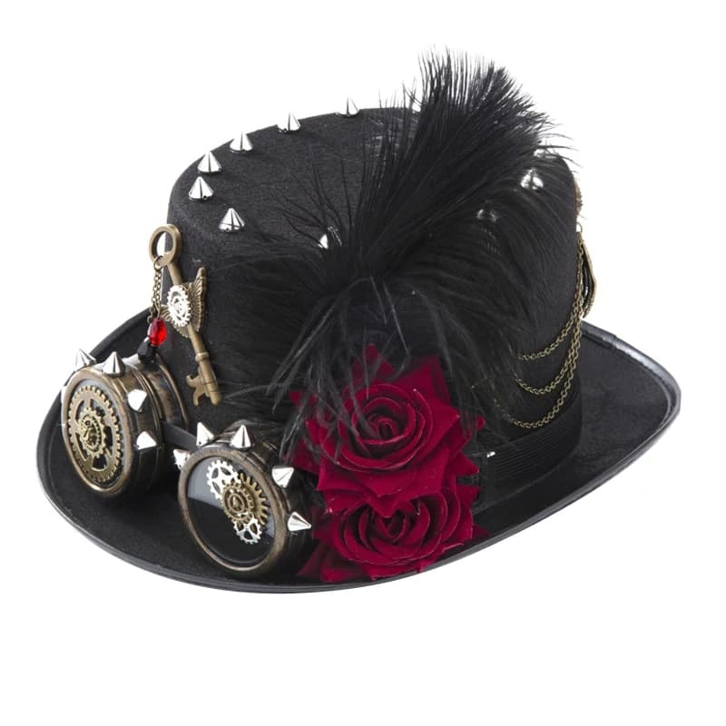 Y166 Cappello a cilindro vintage Steampunk con occhiali Cappello Halloween scuro per uomo donna