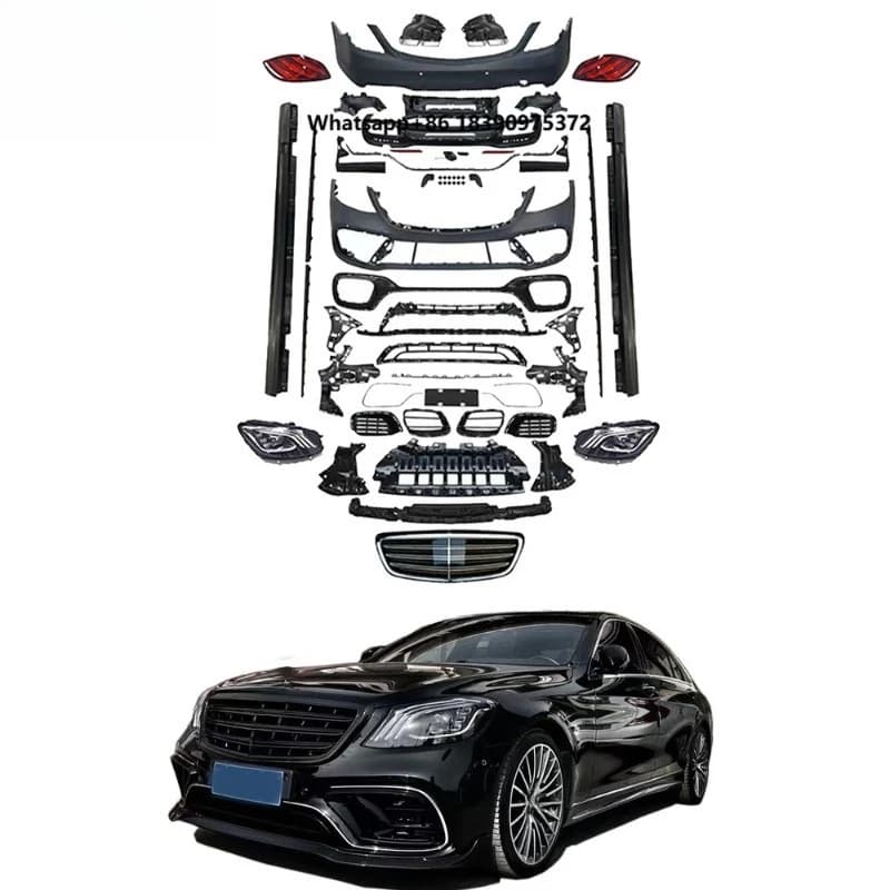 S Class W222 Old to New S63 TI Style Body Kit With Lights 2014~2018Y Front Bumper Rear Bumper Rear Diffuser Exhaust Tips Grille