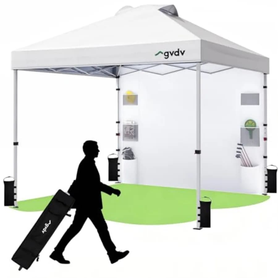 Tenda da spiaggia per eventi all'aperto, feste, campeggio; tettoia in poliestere bianco con parete laterale con tasche; montaggio rapido, include borsa con ruote