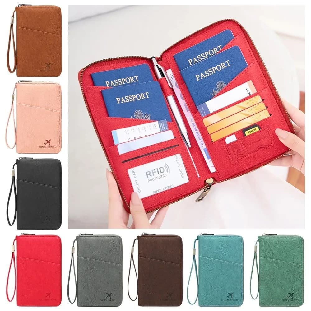 Protezione Antifurto RFID ​ ​ Porta Passaporto con Protezione RFID ​ ​ Chiusura con Cerniera Lunga ​ ​ Durevole ​ ​ Organizzatore di Documenti da Viaggio ​
