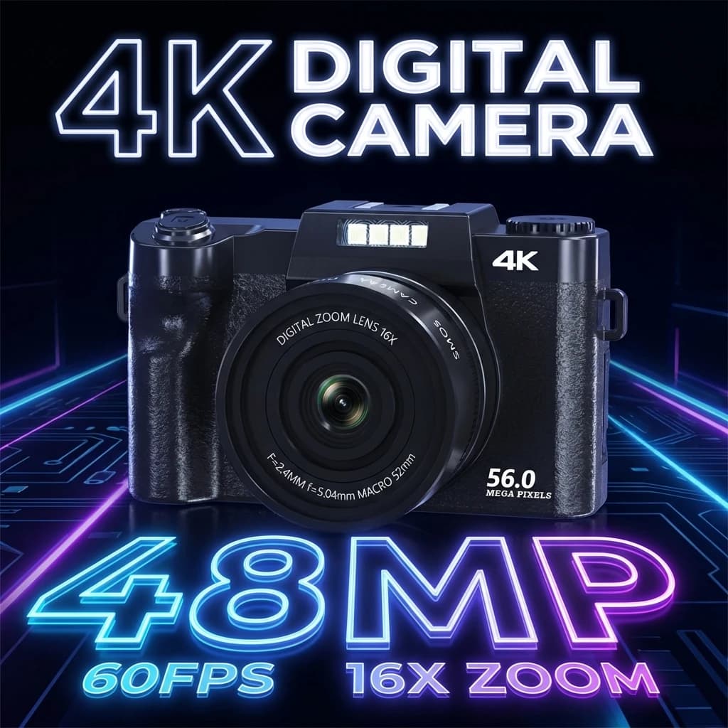 4K Digital Camera for Photography and 16X Digital Zoom Camera 48MP Compact Vlogging Camera 3Inch Screen with Flash for Men Women