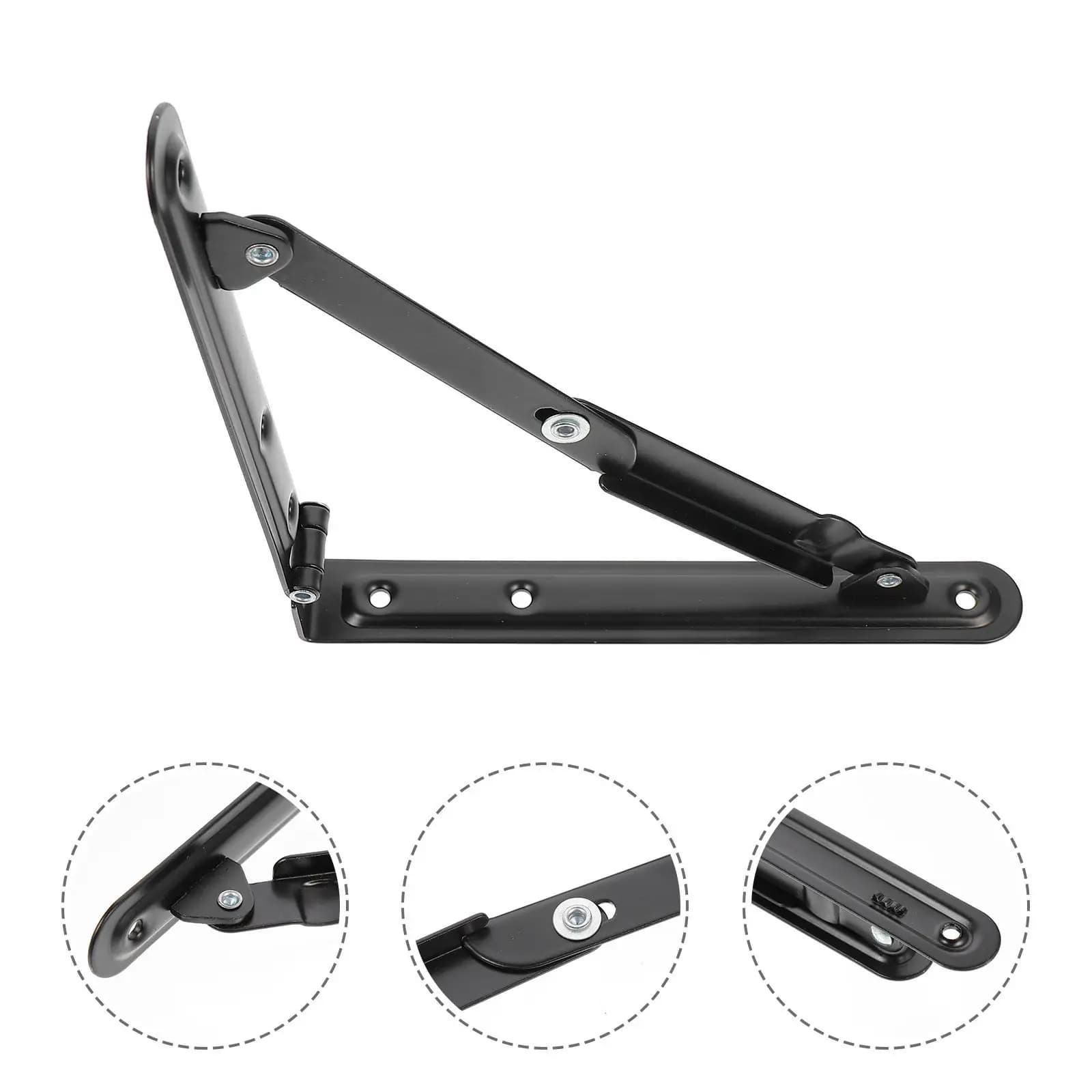 2Pcs Black Folding Shelf Brackets Heavy Duty Iron Support Brackets for Wall Board Desk Bench Foldable Space Saving Sturdy