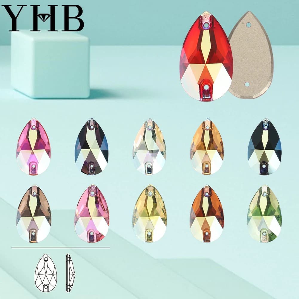 YHB TR Trasmissione a goccia Seta Siam Vetro Cristallo AB Pietre da cucire Flatback Cucire su strass per indumenti Borse H6230