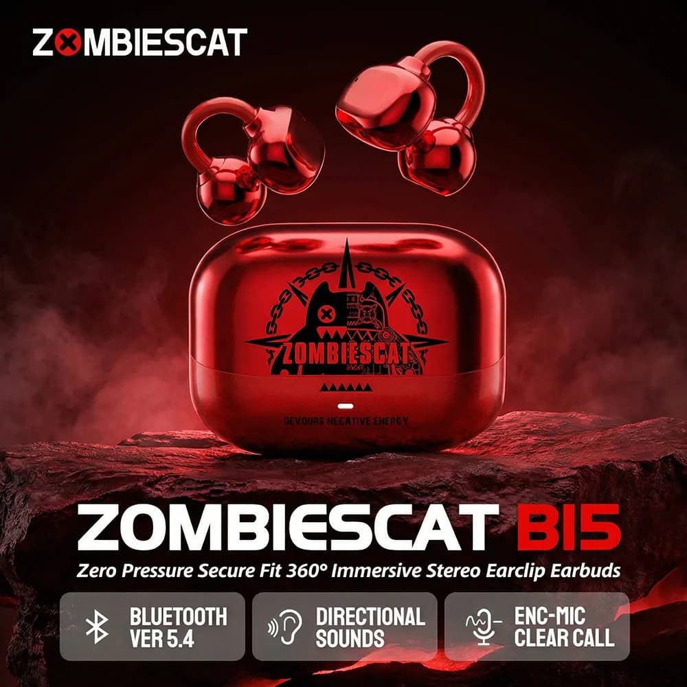 Auricolari con clip auricolari Zombiescat B15 OWS 360 ° Cuffie stereo immersive Bluetooth 5.4 Auricolari wireless TWS sportivi impermeabili IPX4