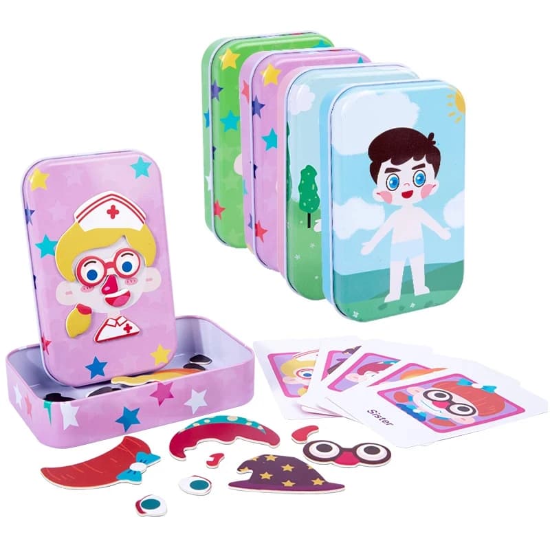 Magnetic 3D Puzzle Children Toys Dress Up Change Facial Expression Game Iron Box Jigsaw Early Education Imagination Girls Gifts