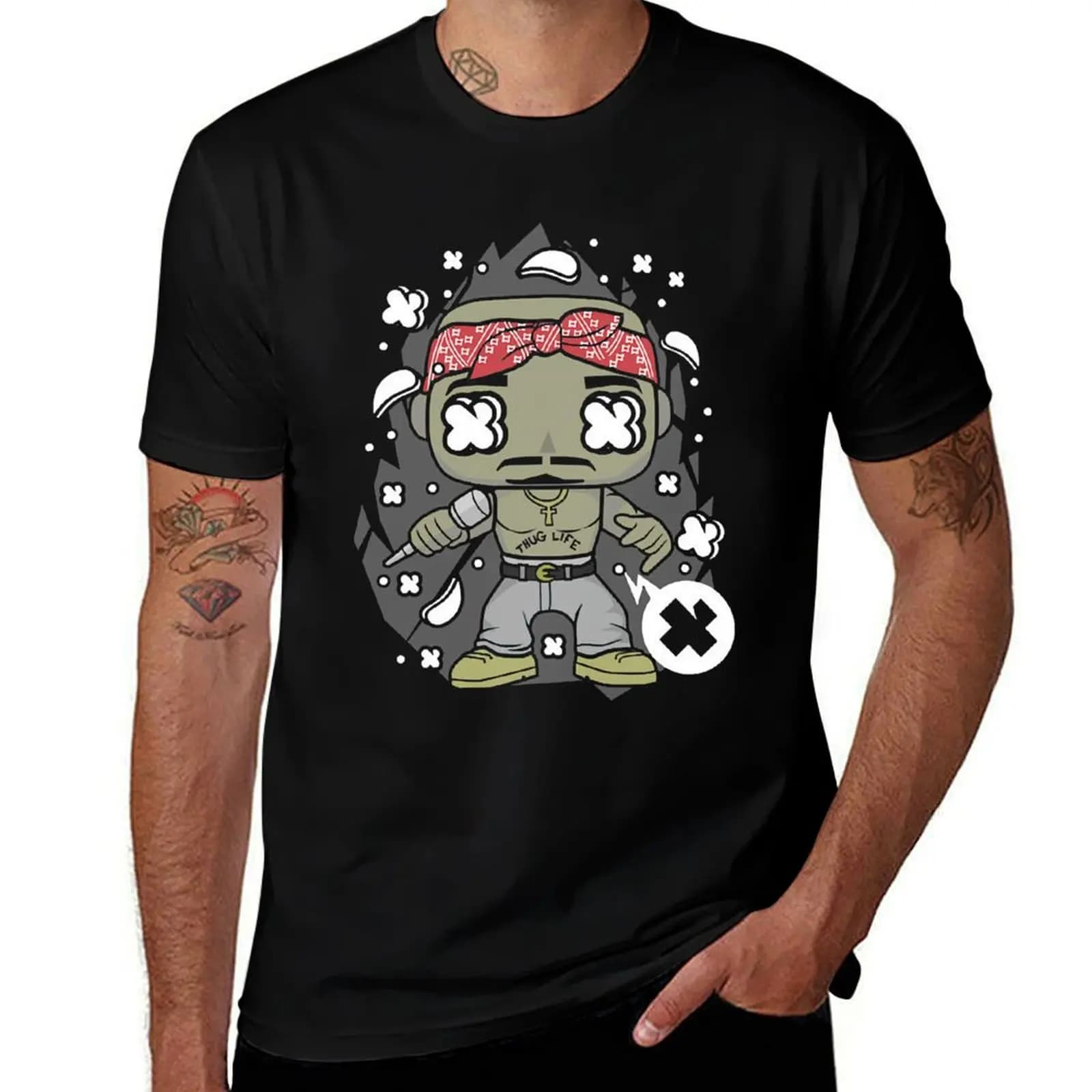 T-shirt regalo per amanti dei supereroi dei cartoni animati della cultura pop 2pac, maglietta con stampa artistica a linee semplici