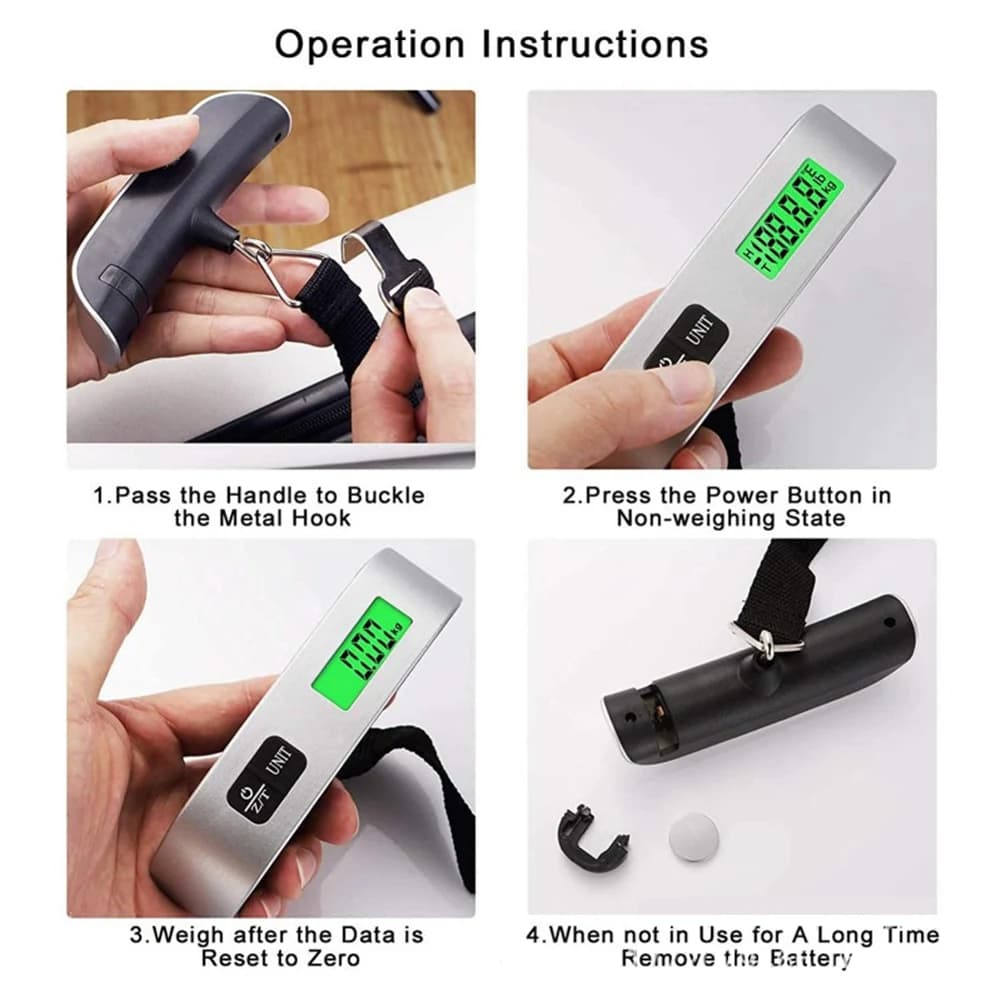 Bilancia Digitale Portatile AB42-LCD per Valigie e Bagagli con Cinghia, Strumento Elettronico per Pesare fino a 50Kg/110Lb