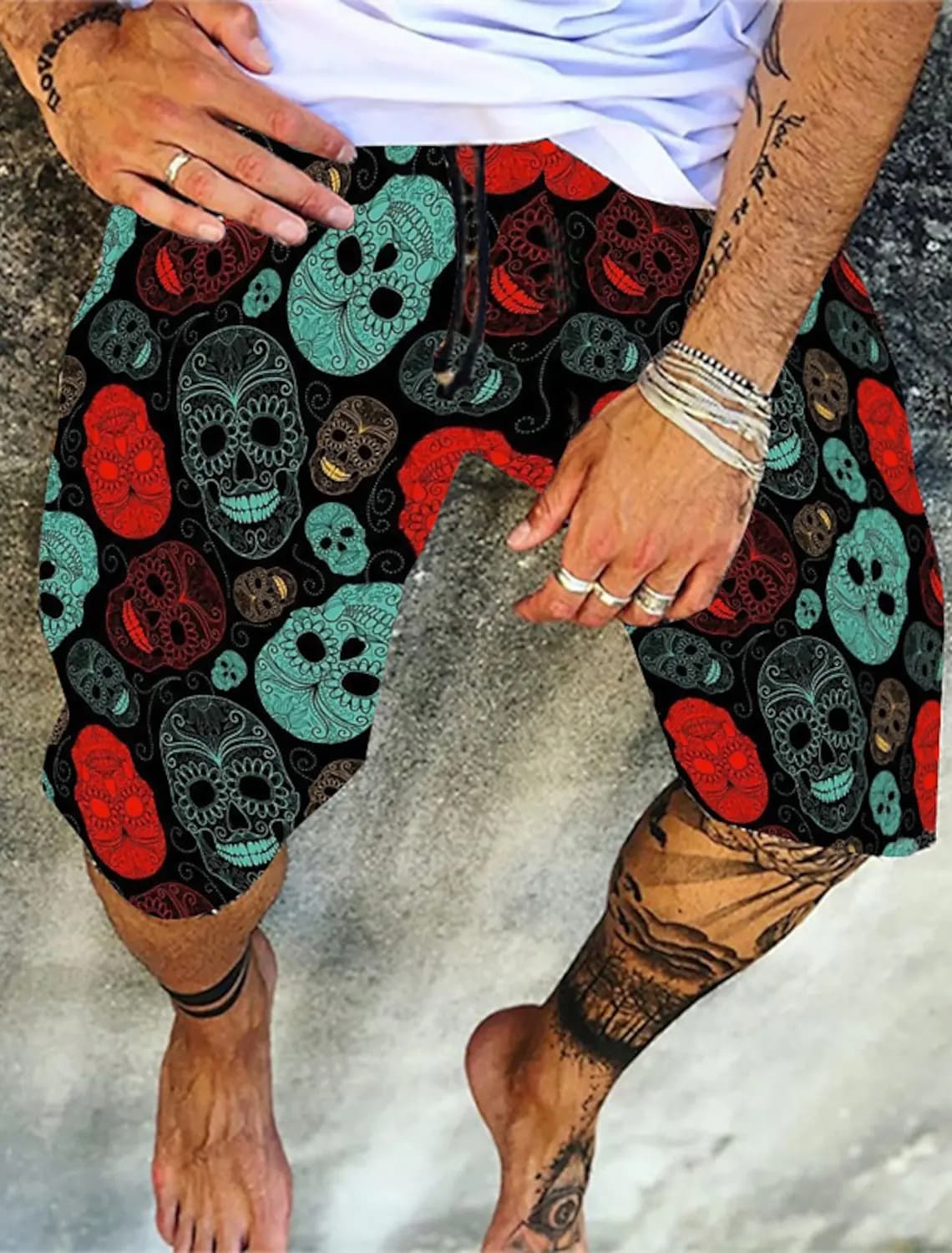 Pantaloncini da spiaggia con teschio Costumi da bagno con stampa geometrica 3D Pantaloni da surf casual da surf oversize da uomo Costumi da bagno hawaiani Tronchi Abbigliamento per bambini