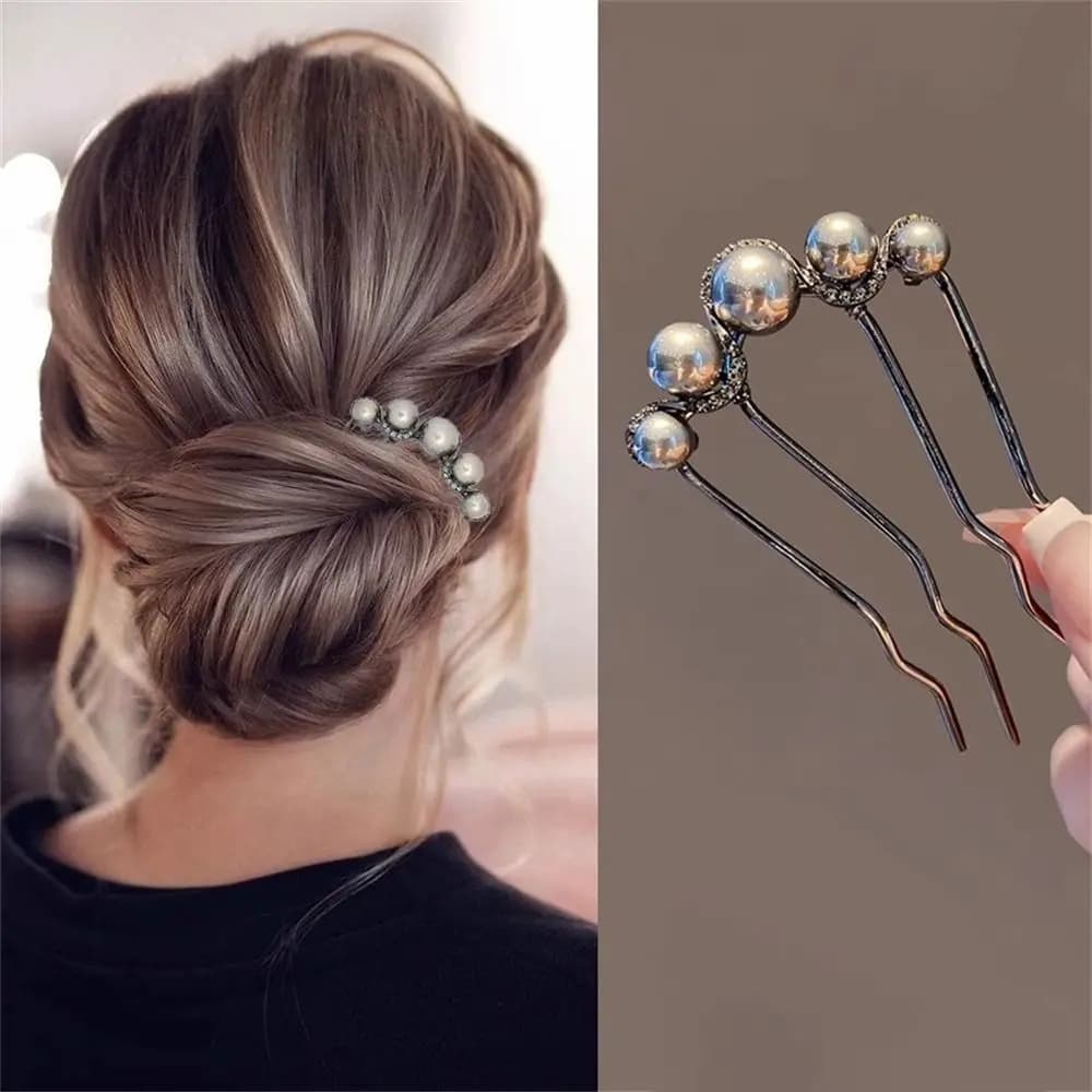 Fashion Pearl Hair Stick Metal U-Shaped Hair Clip Hairpin Women