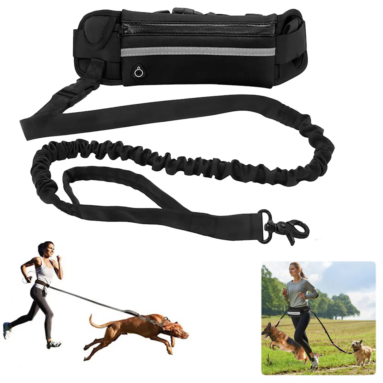 Hand-free dog hook reflective leash with pouch belt elastic retractable traction rope for dogs for running pet products
