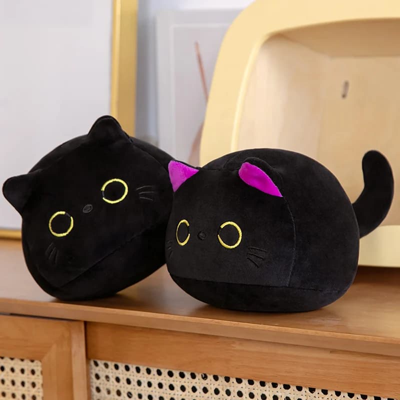Peluche Gatto Nero Morbido e Coccoloso da 9/15/25CM, Bambola di Peluche a Forma di Gatto Rotondo, Giocattolo Pendente per Borsa da Ragazza, Portachiavi