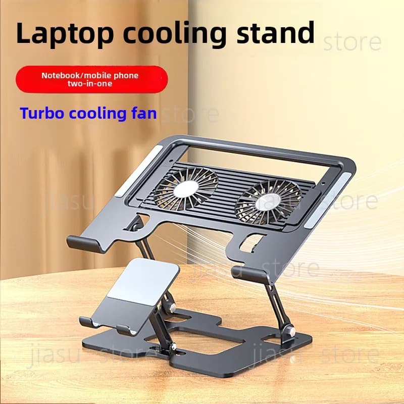 Supporto di Raffreddamento 2-in-1 per Laptop e Telefono con Ventola Silenziosa, Radiatore ad Altezza Regolabile per Laptop da Gaming