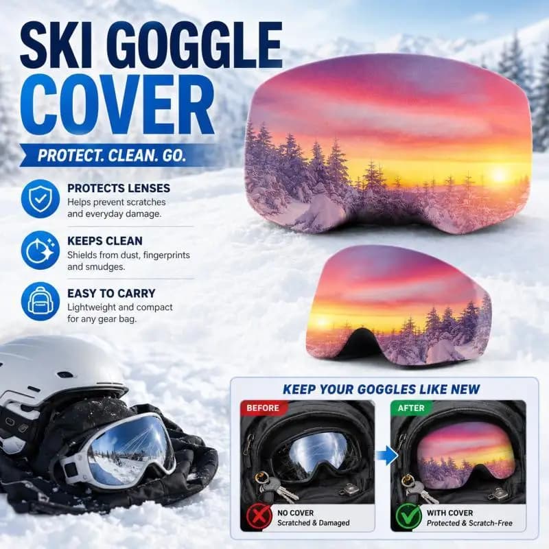 Ski Goggle Cover, Snowboard Goggles Sleeve, Sunset Mountain Print, Elastic Goggle Sock, Winter Sports Accessory
