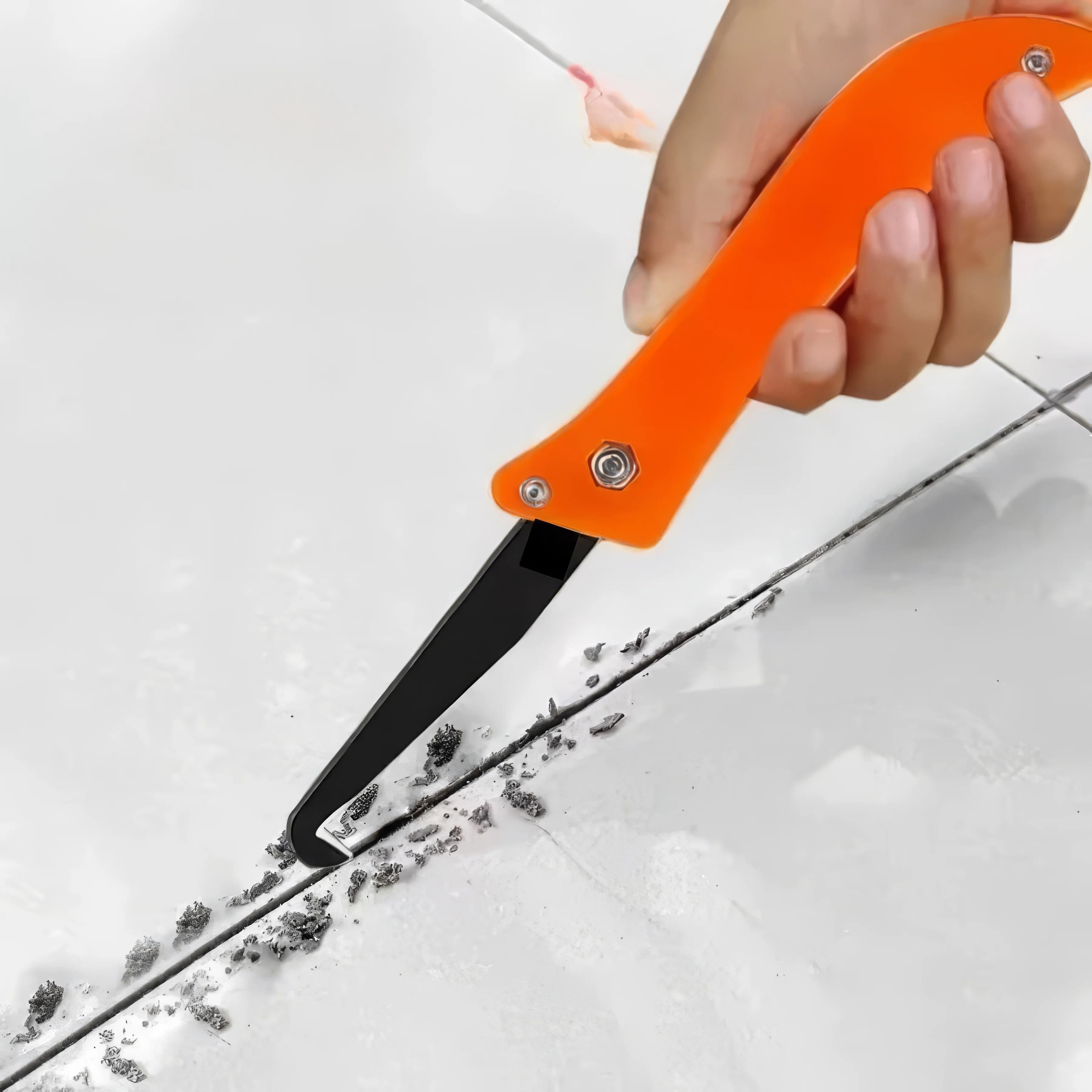 Coltello pieghevole con gancio, 1 pezzo, arancione, strumento per la pulizia delle fughe delle piastrelle, adatto per piastrelle di cucina, bagno e camera da letto