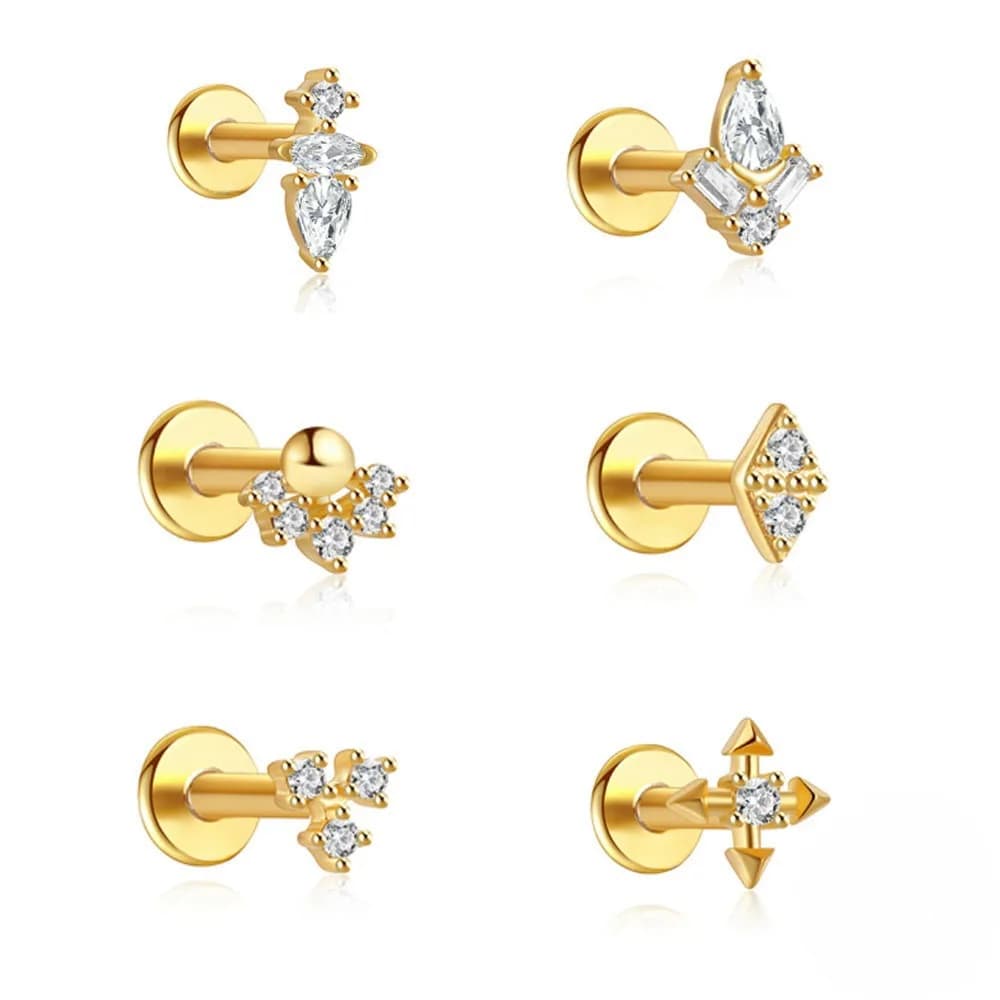 1PC in acciaio inossidabile cristallo CZ farfalla cartilagine orecchino con perno filettato internamente parte posteriore piatta elica trago conchiglia Daith piercing
